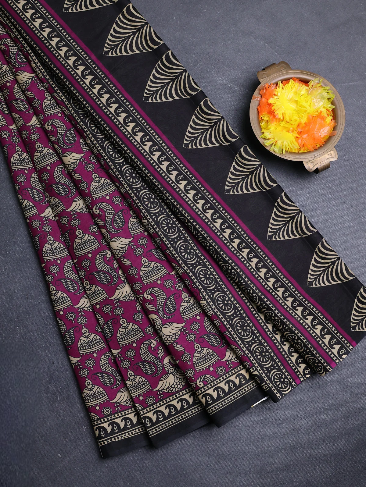 Muslin Cotton Saree - Purple and Black